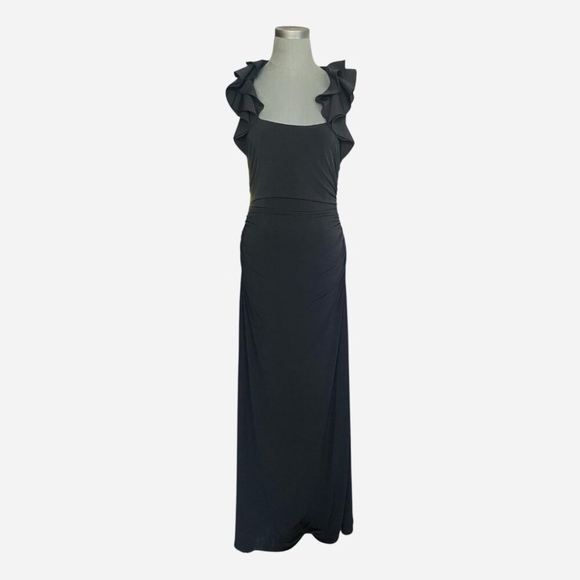 Laundry by Shelli Segal Black Ruffled Sleeve Maxi Dress Women's Gown Size 12 - Picture 3 of 7